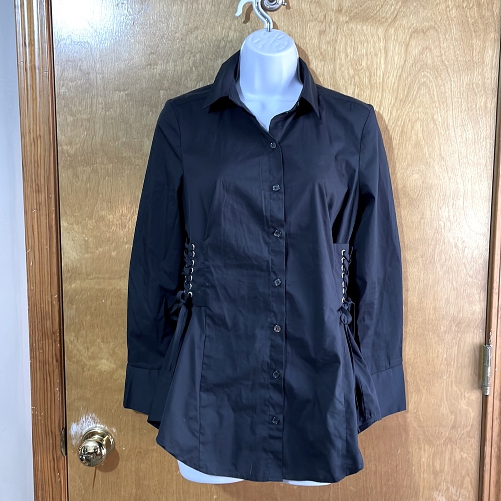 Venus black button up shirt with side lace up details. Size 2. Only worn once.